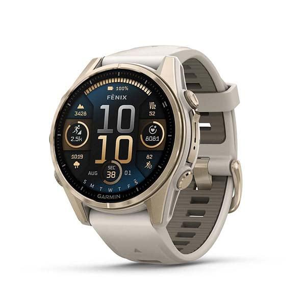 Garmin Fenix 8 43Mm, Amoled Sapphire Soft Gold/Fog Gray Leather Band